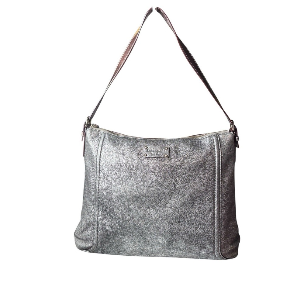 Kate Spade Large Silver Metallic Pebble Gray Hobo Bag Purse Soft